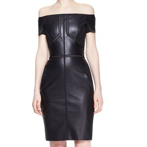 J. Mendel Black Off-Shoulder Leather Midi Dress